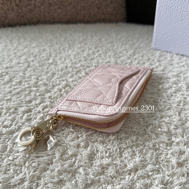 沒有了 迪奧 粉色愛心縫線零錢票卡夾 扁卡包 情人節限量-9