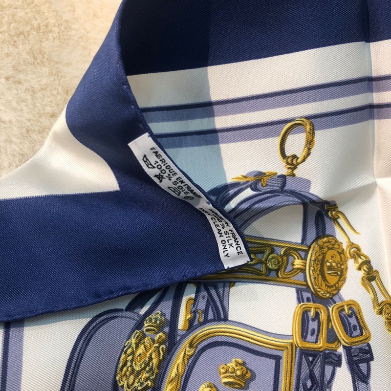 HERMÉS 中古藍白華麗繮轡 O485-14