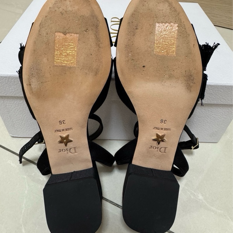 Dior 高跟鞋 4公分 黑色 涼鞋 蝴蝶結 珍珠 繫帶-8