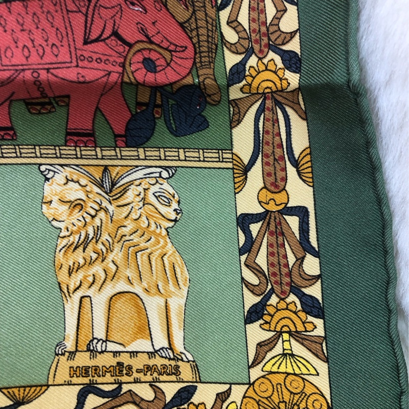 HERMÉS 中古綠色埃及系列絲巾 O697-8