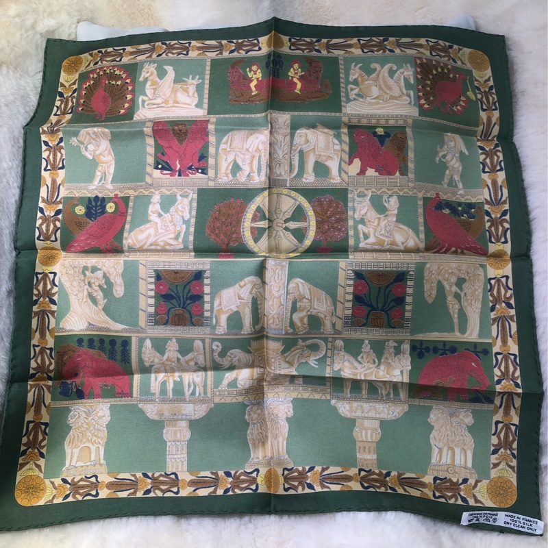 HERMÉS 中古綠色埃及系列絲巾 O697-12