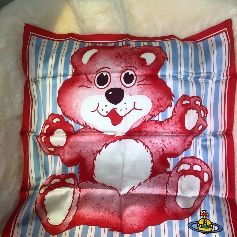 VIVIAN WESTWOOD西太后藍白間條小熊方巾 O546-1