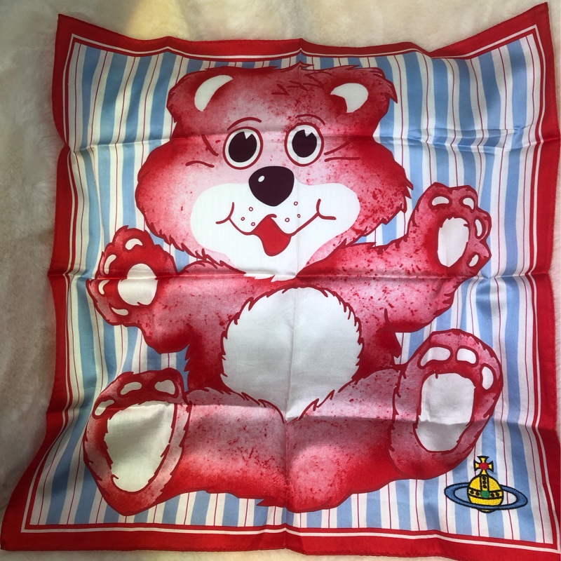 VIVIAN WESTWOOD西太后藍白間條小熊方巾 O546-9