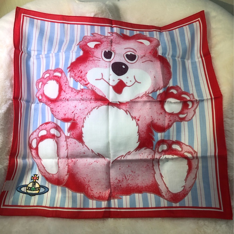 VIVIAN WESTWOOD西太后藍白間條小熊方巾 O546-10