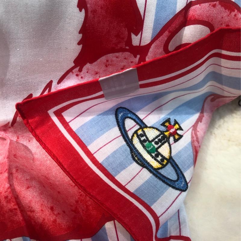 VIVIAN WESTWOOD西太后藍白間條小熊方巾 O546-17