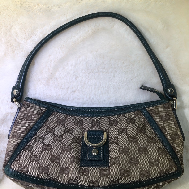 Gucci 古馳墨綠色老花布料腋下包 XB204-0