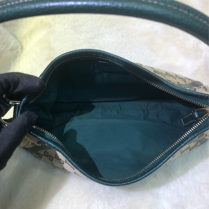 Gucci 古馳墨綠色老花布料腋下包 XB204-7