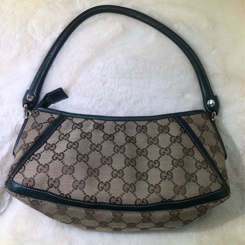 Gucci 古馳墨綠色老花布料腋下包 XB204-11