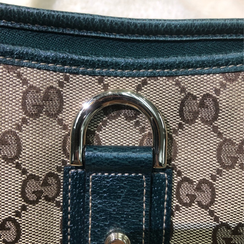 Gucci 古馳墨綠色老花布料腋下包 XB204-27