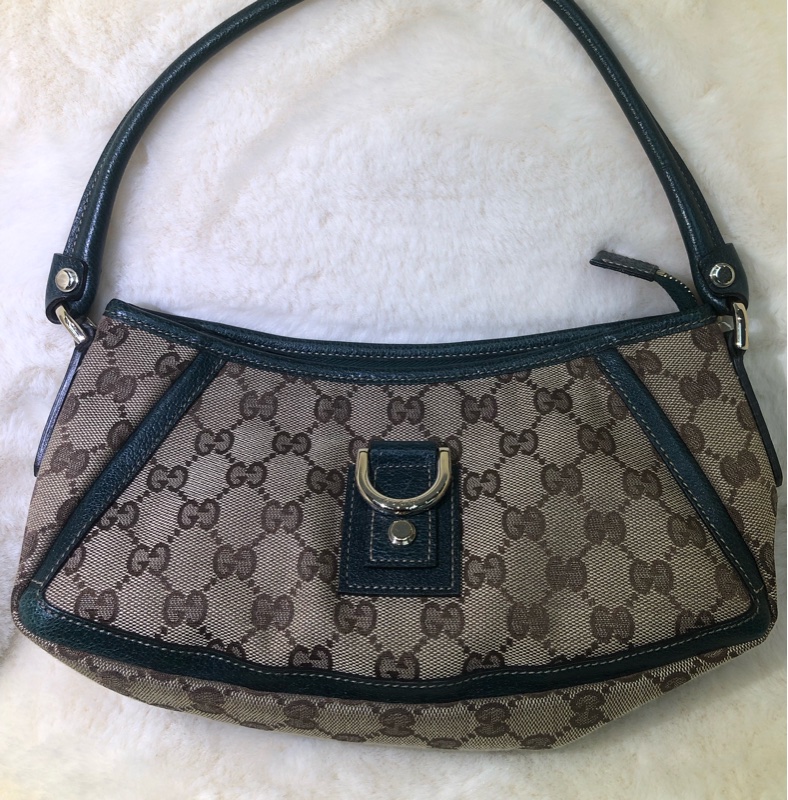 Gucci 古馳墨綠色老花布料腋下包 XB204-30