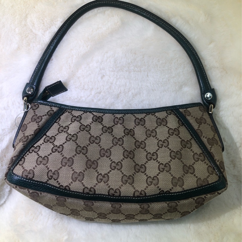 Gucci 古馳墨綠色老花布料腋下包 XB204-31