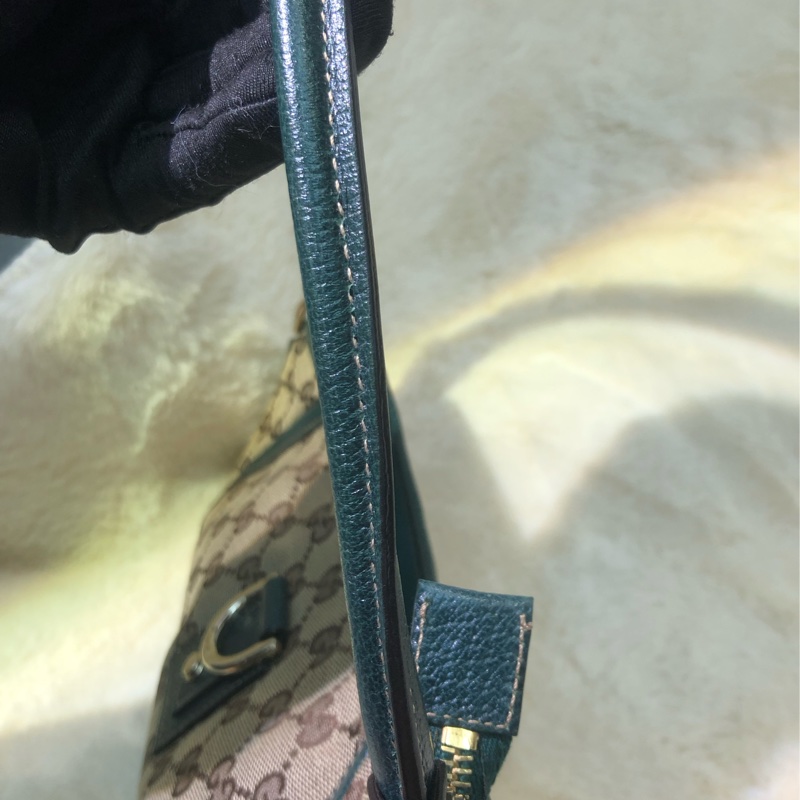 Gucci 古馳墨綠色老花布料腋下包 XB204-45