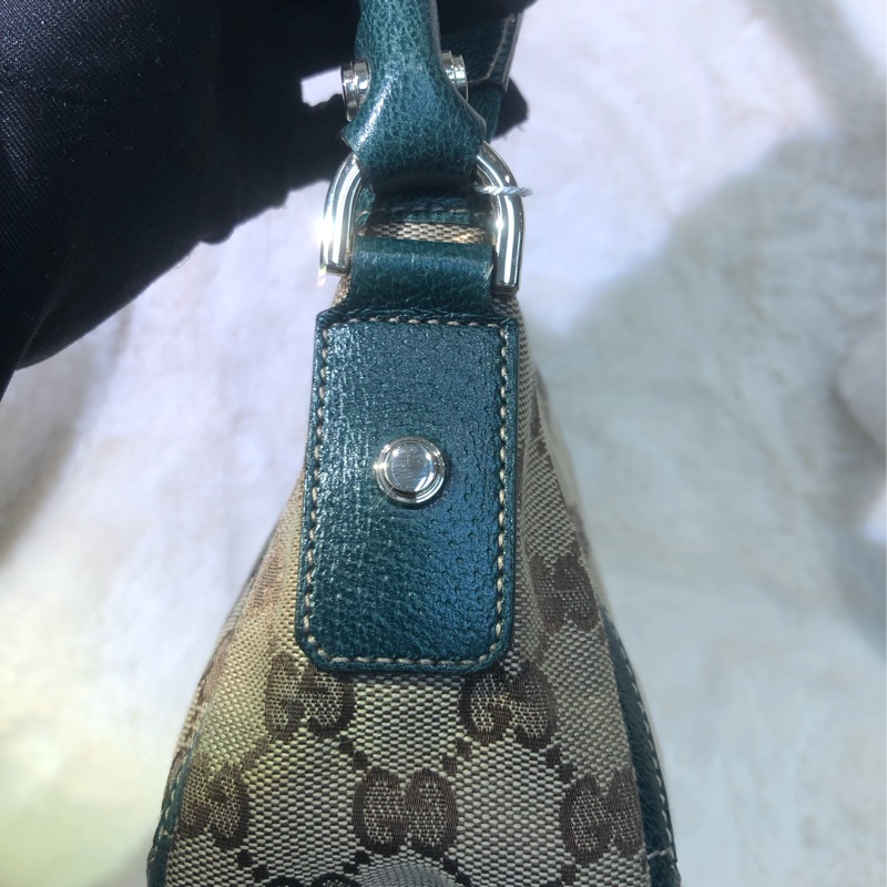 Gucci 古馳墨綠色老花布料腋下包 XB204-47