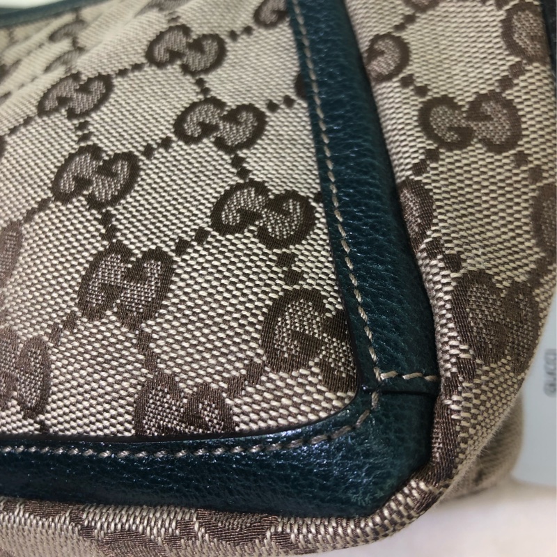 Gucci 古馳墨綠色老花布料腋下包 XB204-49