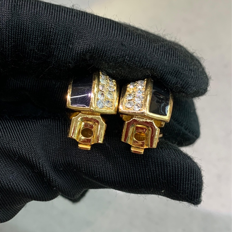 Dior 迪奧 金色黑色復古蛇骨項鏈耳夾套裝 X774-21