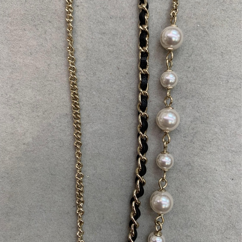 CHANEL 珍珠雙層 皮穿鏈 閃石雙C logo項鏈 X950-6