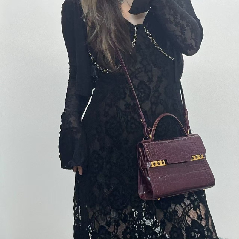 「JL精品代購」 Delvaux 德爾沃鱷魚皮紫紅色tempete 2way手提肩挎包-1