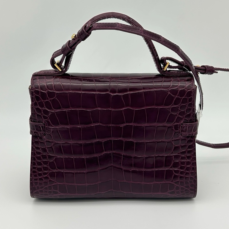 「JL精品代購」 Delvaux 德爾沃鱷魚皮紫紅色tempete 2way手提肩挎包-2