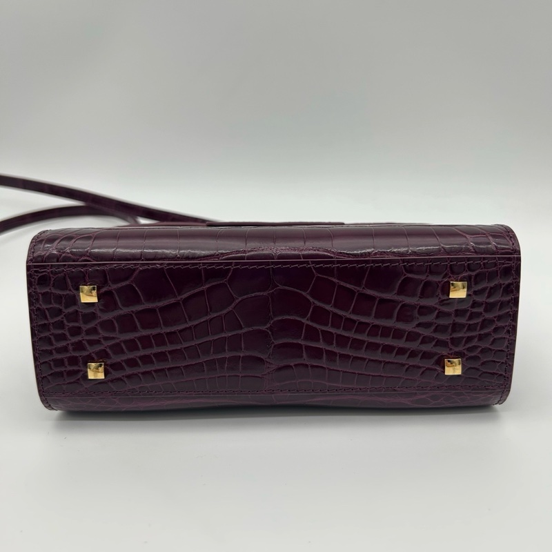 「JL精品代購」 Delvaux 德爾沃鱷魚皮紫紅色tempete 2way手提肩挎包-3