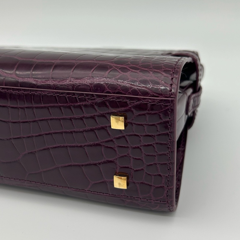 「JL精品代購」 Delvaux 德爾沃鱷魚皮紫紅色tempete 2way手提肩挎包-4