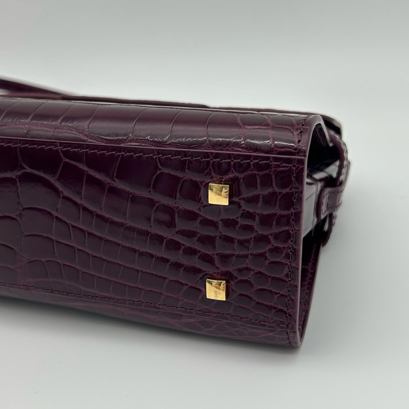 「JL精品代購」 Delvaux 德爾沃鱷魚皮紫紅色tempete 2way手提肩挎包-6