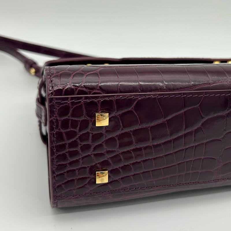 「JL精品代購」 Delvaux 德爾沃鱷魚皮紫紅色tempete 2way手提肩挎包-7