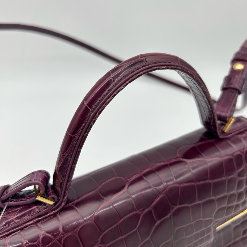 「JL精品代購」 Delvaux 德爾沃鱷魚皮紫紅色tempete 2way手提肩挎包-10