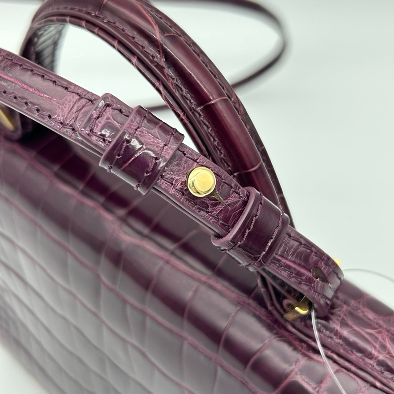 「JL精品代購」 Delvaux 德爾沃鱷魚皮紫紅色tempete 2way手提肩挎包-12