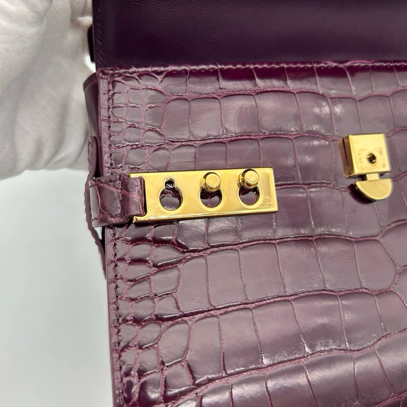 「JL精品代購」 Delvaux 德爾沃鱷魚皮紫紅色tempete 2way手提肩挎包-14