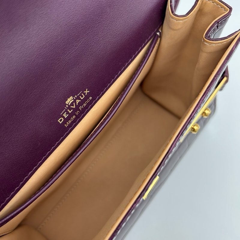 「JL精品代購」 Delvaux 德爾沃鱷魚皮紫紅色tempete 2way手提肩挎包-15