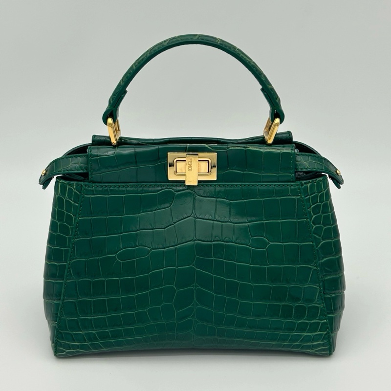 「JL精品代購」 Fendi 2way墨綠色鱷魚皮單肩手提包-2