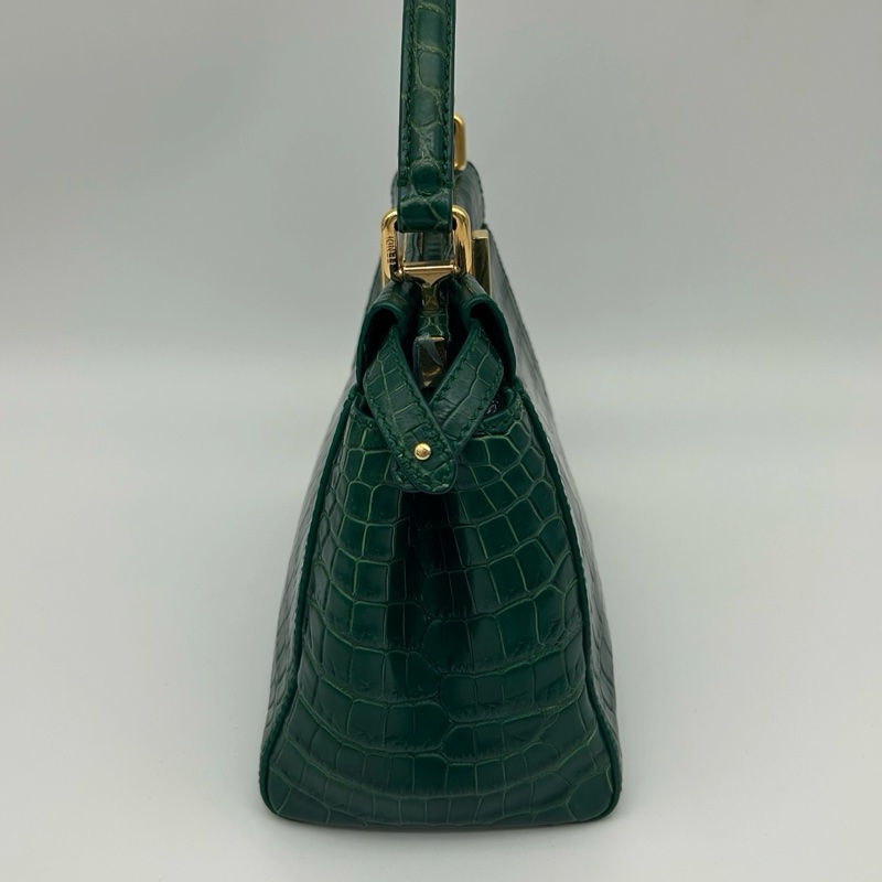 「JL精品代購」 Fendi 2way墨綠色鱷魚皮單肩手提包-3