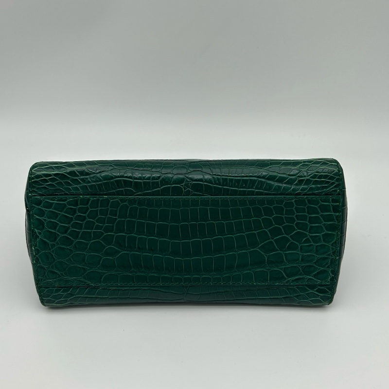 「JL精品代購」 Fendi 2way墨綠色鱷魚皮單肩手提包-5