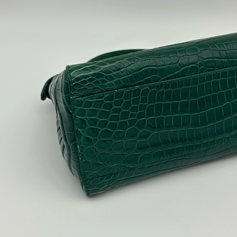 「JL精品代購」 Fendi 2way墨綠色鱷魚皮單肩手提包-6