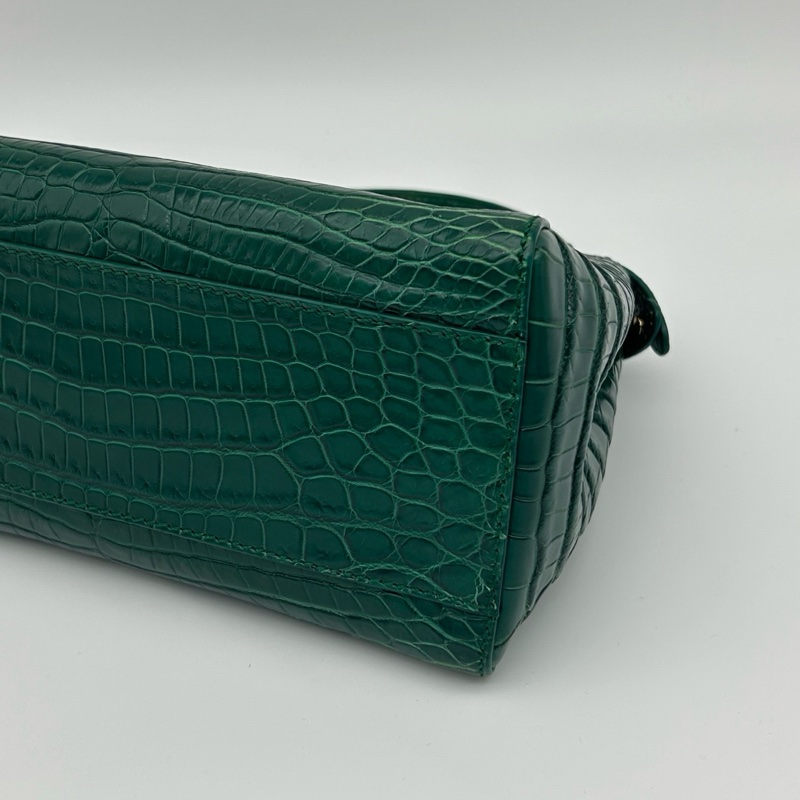 「JL精品代購」 Fendi 2way墨綠色鱷魚皮單肩手提包-7