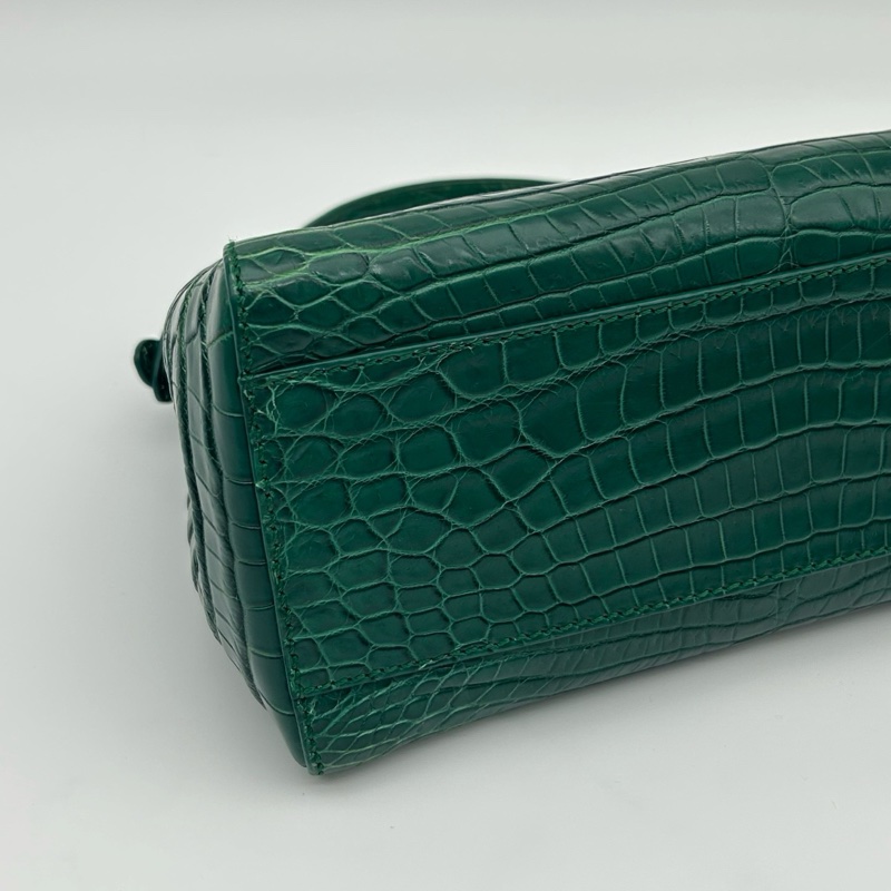 「JL精品代購」 Fendi 2way墨綠色鱷魚皮單肩手提包-8