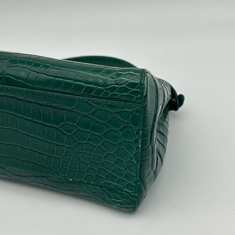 「JL精品代購」 Fendi 2way墨綠色鱷魚皮單肩手提包-9