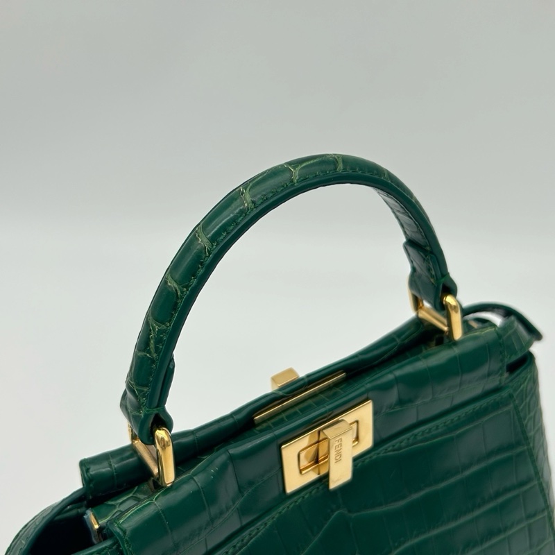 「JL精品代購」 Fendi 2way墨綠色鱷魚皮單肩手提包-10