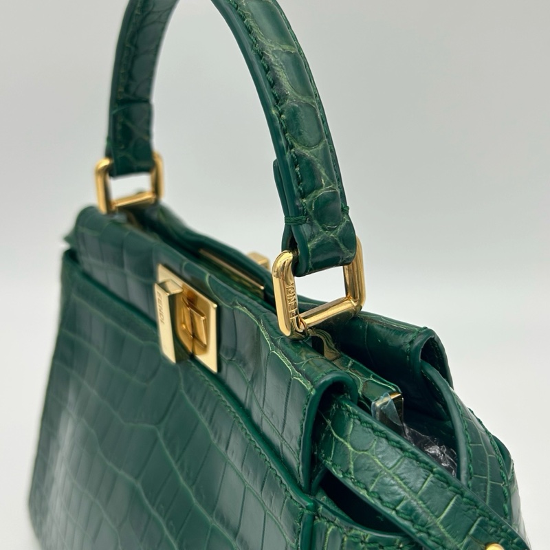 「JL精品代購」 Fendi 2way墨綠色鱷魚皮單肩手提包-11