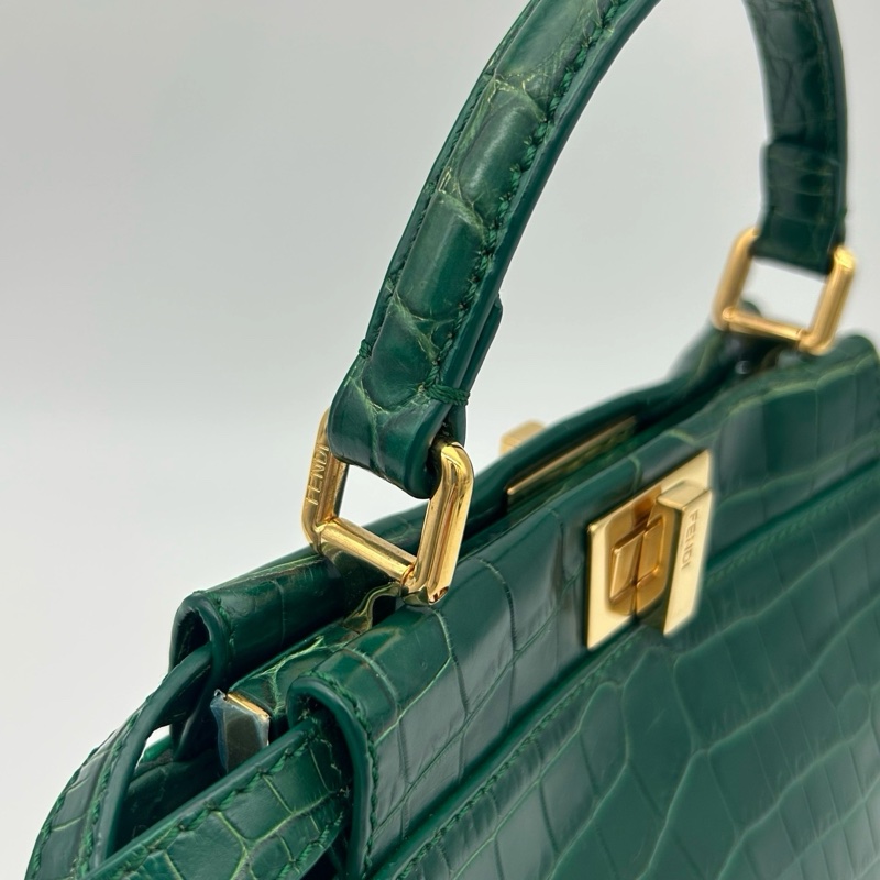 「JL精品代購」 Fendi 2way墨綠色鱷魚皮單肩手提包-12
