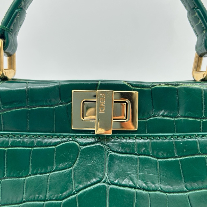 「JL精品代購」 Fendi 2way墨綠色鱷魚皮單肩手提包-13