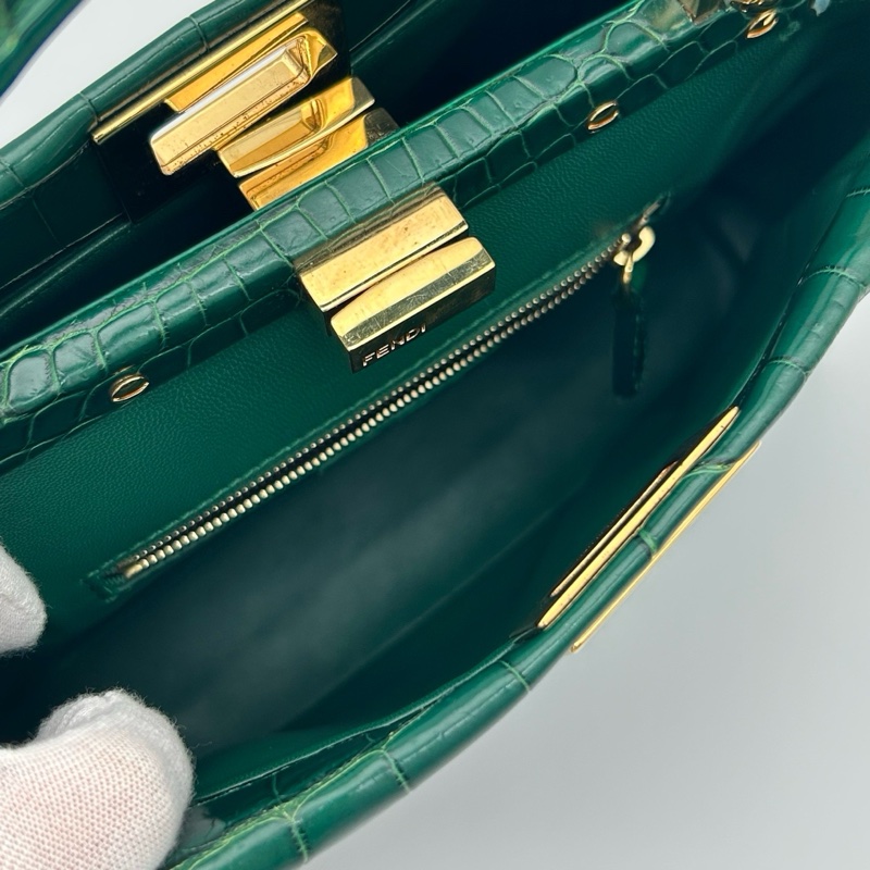 「JL精品代購」 Fendi 2way墨綠色鱷魚皮單肩手提包-15