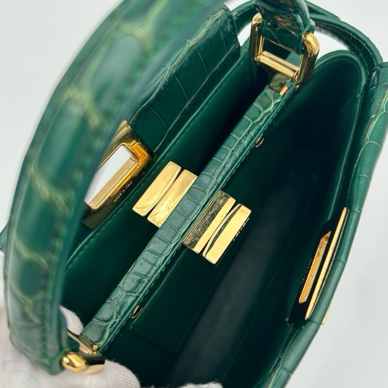 「JL精品代購」 Fendi 2way墨綠色鱷魚皮單肩手提包-16