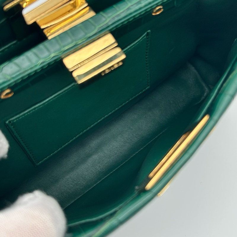 「JL精品代購」 Fendi 2way墨綠色鱷魚皮單肩手提包-17