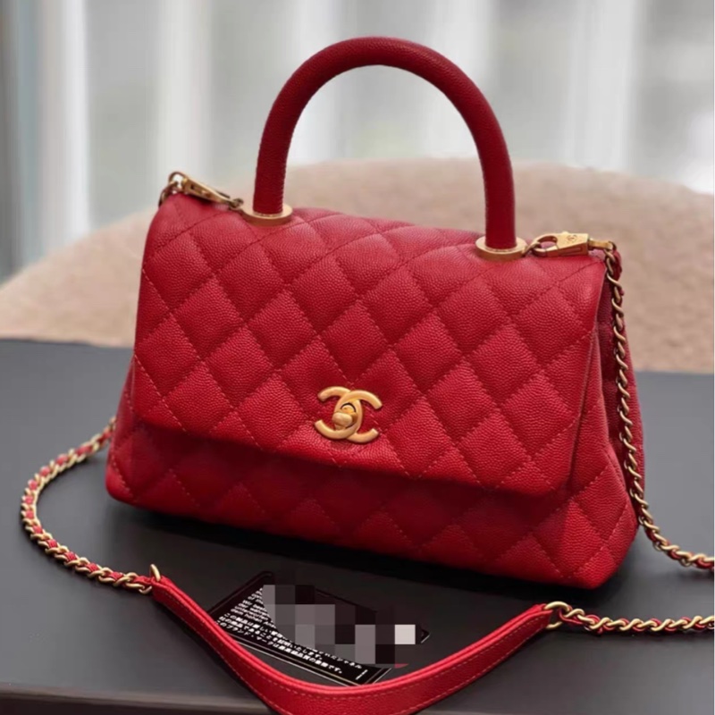 chanel香奈兒coco handle小號紅色荔枝皮-1
