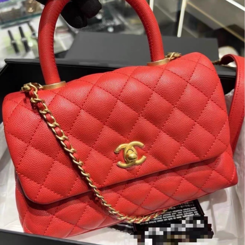 chanel香奈兒coco handle小號紅色荔枝皮-2