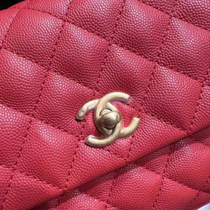 chanel香奈兒coco handle小號紅色荔枝皮-4