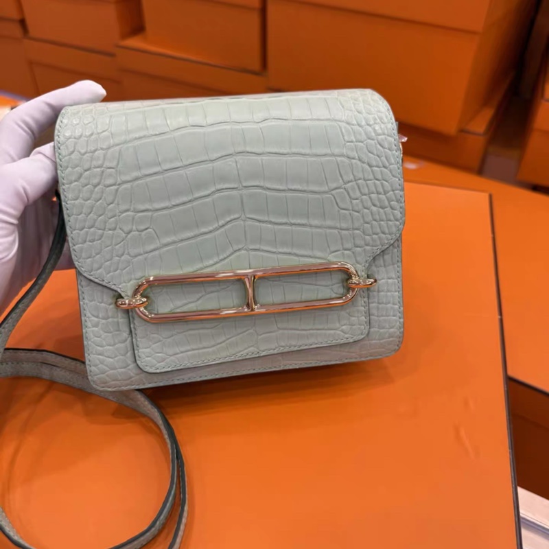 全新 愛馬仕Hermes roulis 6u薄荷綠 19豬鼻子 金扣 Z刻 防塵盒子齊-0