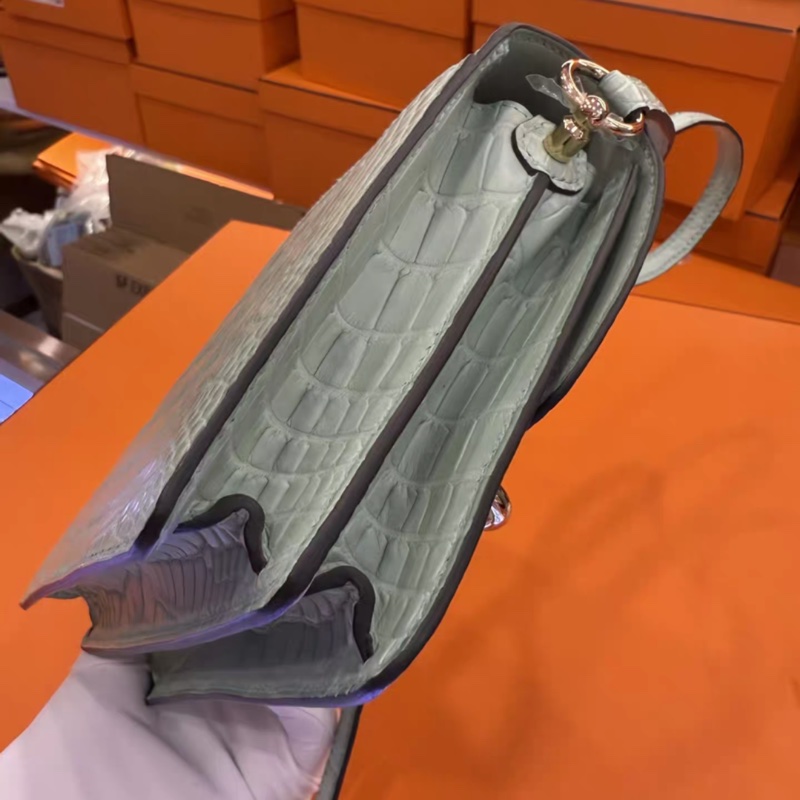 全新 愛馬仕Hermes roulis 6u薄荷綠 19豬鼻子 金扣 Z刻 防塵盒子齊-4