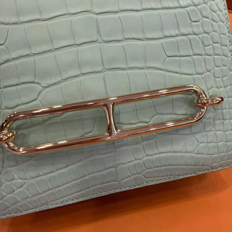 全新 愛馬仕Hermes roulis 6u薄荷綠 19豬鼻子 金扣 Z刻 防塵盒子齊-5